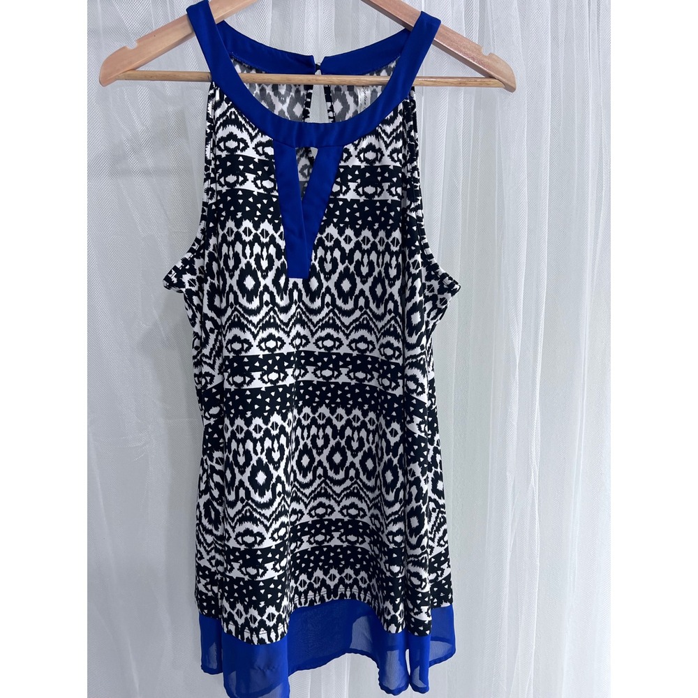 Perception Concept Womens Blue Ikat Geometric Keyhole Halter Blouse Large